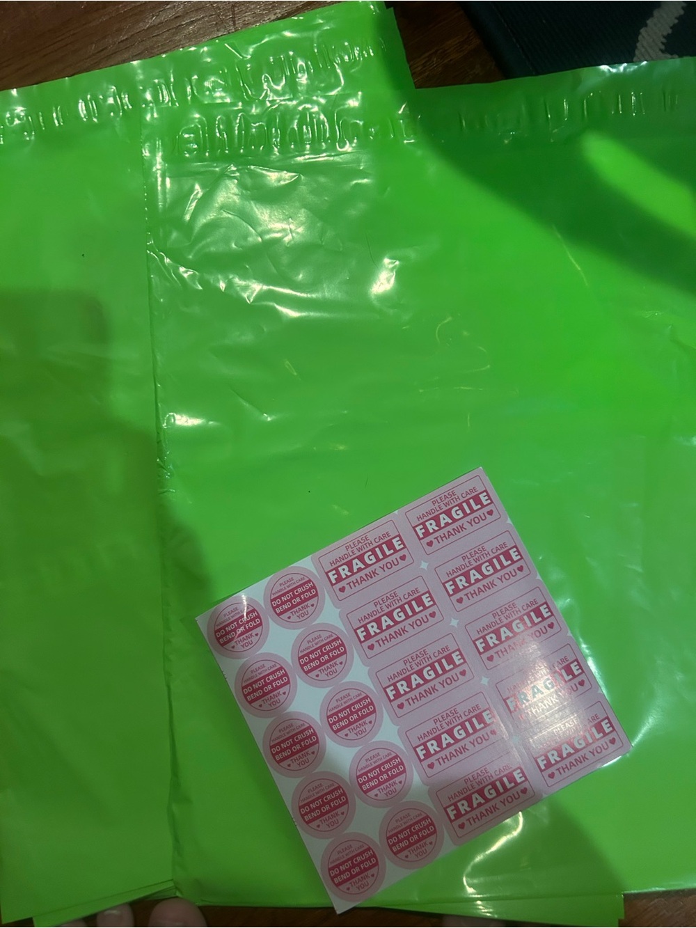 15 Lime green Polly mailers and Do Not Crush Sticker/fragile